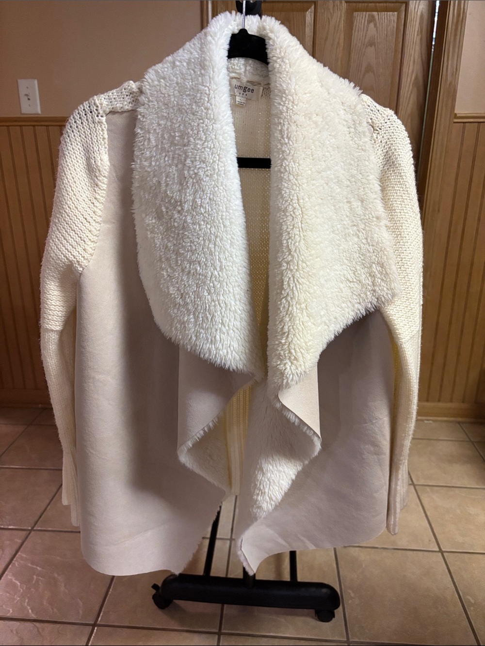 Umgee Cream Open Front Sherpa Drape Cardigan